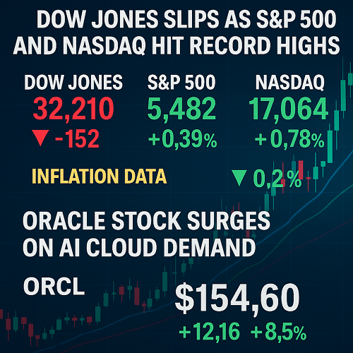 Stock Market Today: Dow Jones Slips as S&P 500 and Nasdaq Hit Record Highs — Oracle Stock Surges on AI Cloud Demand
